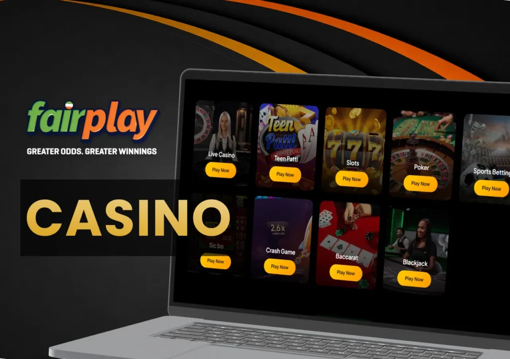 FairPlay casino lobby with slots, table games and live casino titles.